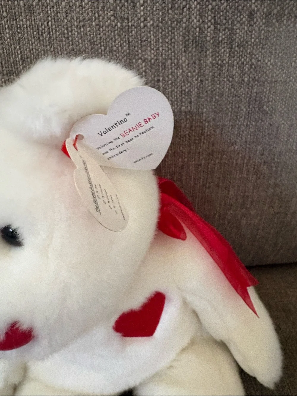 Valentino by Valentino White Plush Bear with Red Heart Accent